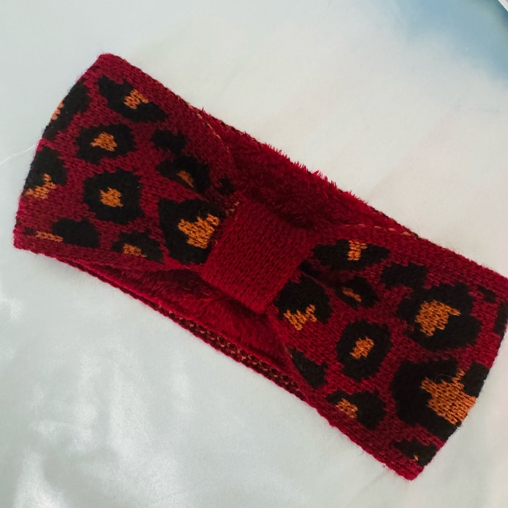 Red Leopard Print Knit Headband